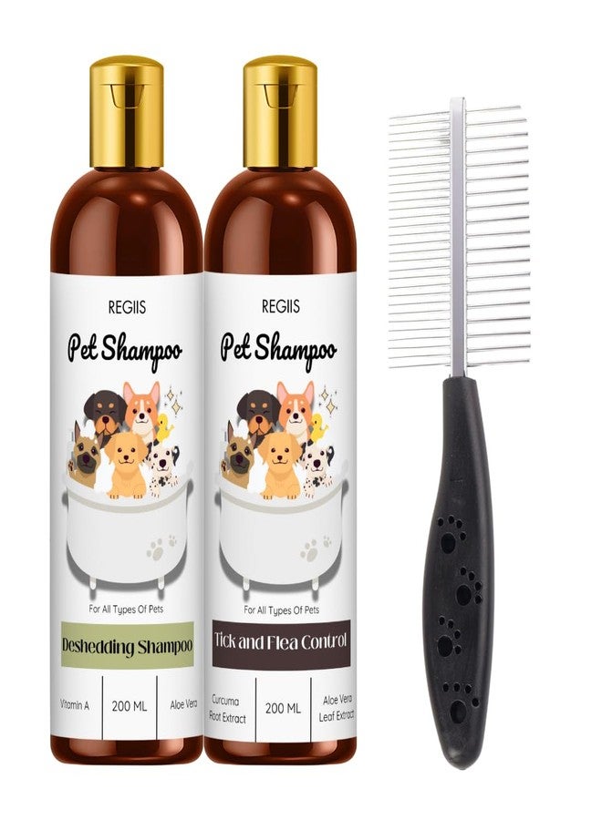 REGIIS Pet Shampoo Set with Deshedding and Tick Control Formula, 200ml Each, Natural Ingredients, Includes Grooming Brush(Pack of 3) - Image 1